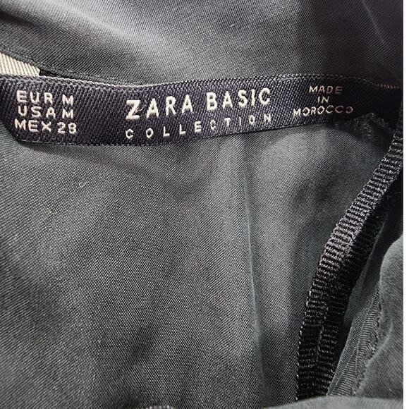 Zara Basic Top Womens M Black Silky Modal Cutout Neckline Tie Wrap Drape Back - Picture 3 of 8